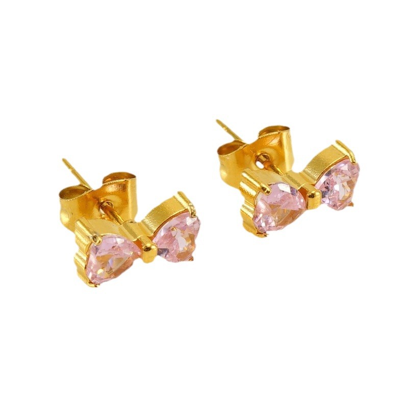 Pendientes de Moda Europeos y Americanos con Incrustaciones de Diamantes para Mujer, Acero Inoxidable, Circonita 18K, Lindos Pendientes de Lazo, Venta al por Mayor