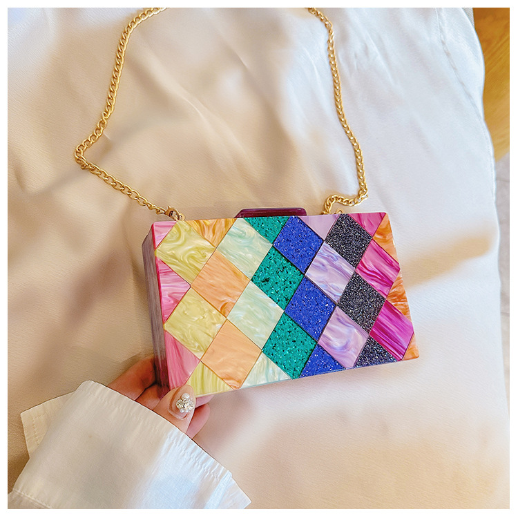 New cross-border foreign trade women's checkered acrylic bag, dinner bag, single-shoulder crossbody wedding and banquet clutch bag undefined