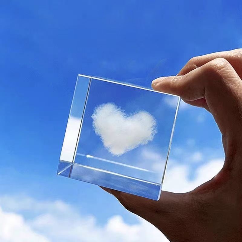 3D Crystal Cloud Cube Desktop Ornament Adopt a Cloud Niche High-End Holiday Healing Atmosphere Night Light