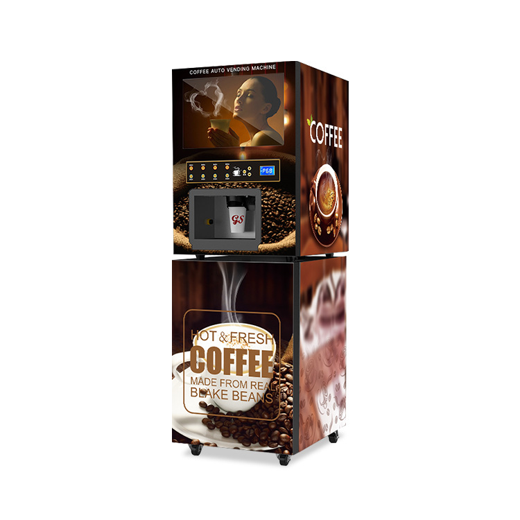 Máquina expendedora automática comercial de café y té con leche instantáneo, todo en uno, ideal para fábricas, escuelas, comedores y tiendas de conveniencia.