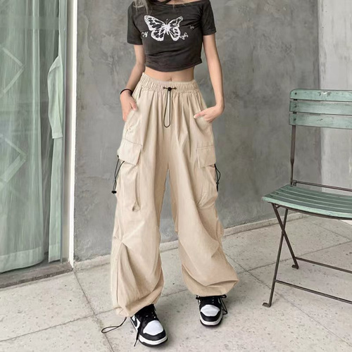 Military Green Quick-Dry Work Pants for Women - Spring/Autumn 2024 New Arrival High-Waisted Wide-Leg Casual Biker Summer American Style Sport Pants