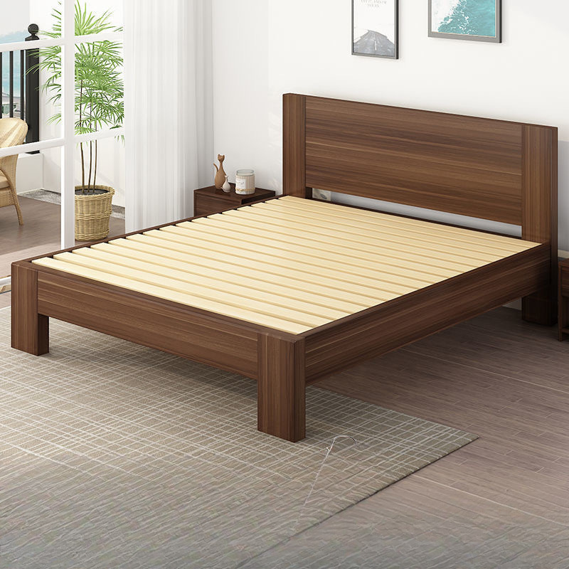 Cama de madera maciza moderna simple de 1.8m cama doble dormitorio principal fábrica directa marco de cama individual 1.2m alquiler 1.5