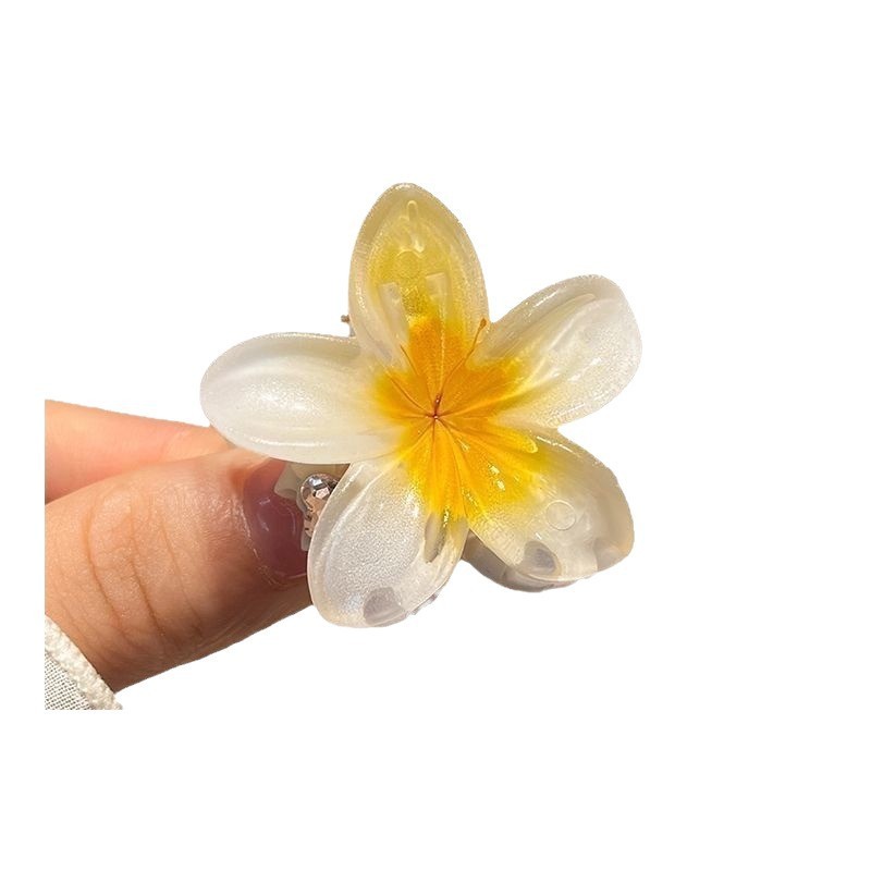 跨境新款鸡蛋花发夹高级感渐变花朵发夹后脑勺盘发马尾鲨鱼夹头饰|undefined