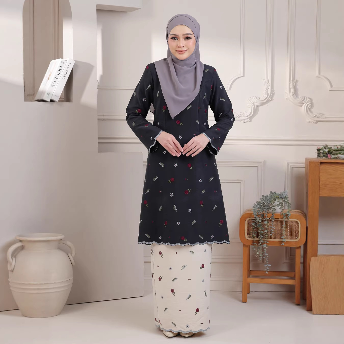 Modest Muslim Maxi Dress With 3D Floral Print – Elegant Long-Sleeve Abaya For Women (S-5XL, 5 Boho Colors, Polyester-Nylon Blend)​_ecoleips.com