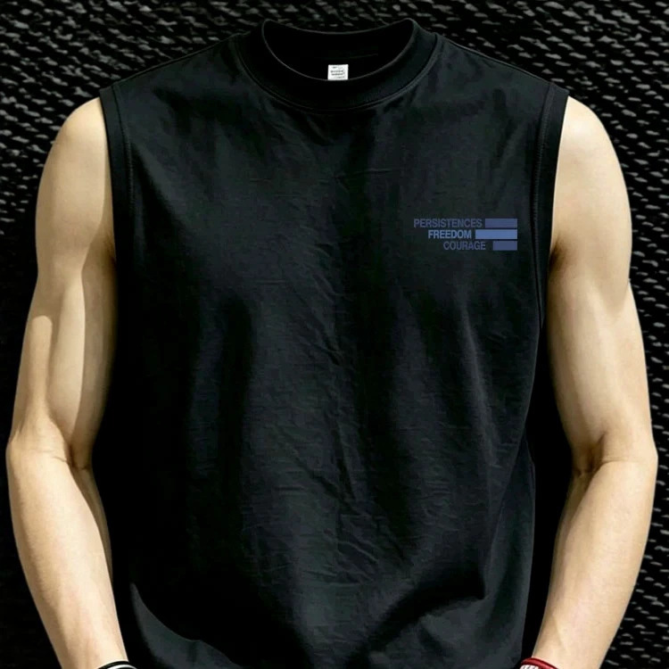 Summer Trendy Brand Round Neck Sleeveless T-Shirt Vest for Men, American Style Sleeveless Shirt, Fitness Creative Print, Pure Cotton, Loose Fit Summer Trendy Brand Round Neck Sleeveless T-Shirt Vest for Men, American Style Sleeveless Shirt, Fitness Creative Print, Pure Cotton, Loose Fit