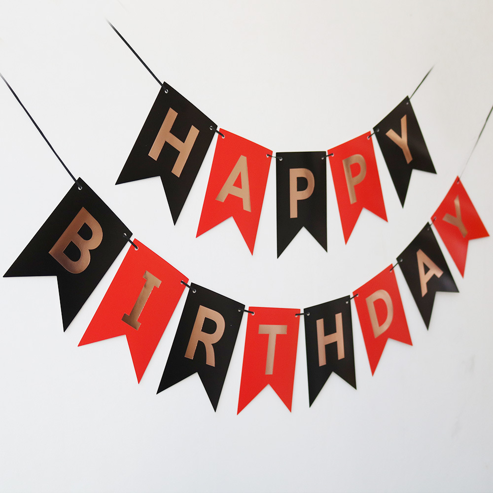 Banner de Cumpleaños con Cola de Pez, Lámina Oro Rosa, Negro y Rojo, 11.5*16CM