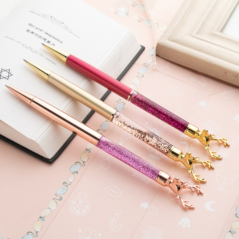 Spot Quicksand Deer Head Pen Quicksand Elk Ballpoint Pen Metal Pen Personalized Creative Signature Pen Reindeer Christmas Gift