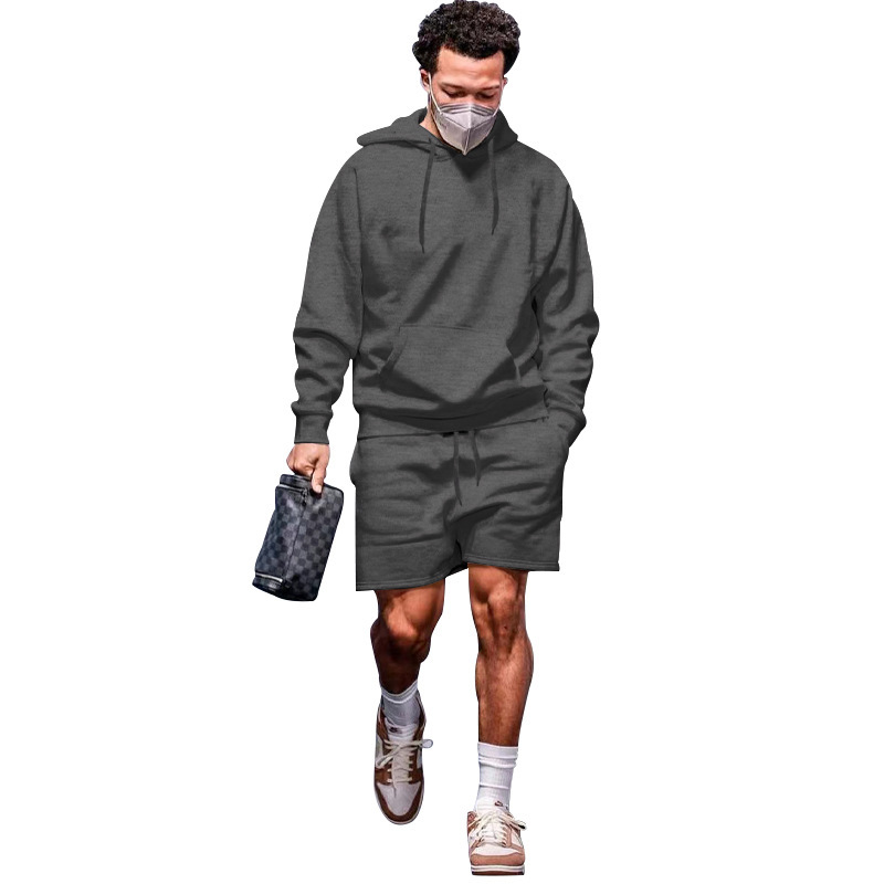 Comercio exterior transfronterizo 2023 Amazon Hombres otoño nuevos hombres forrados de lana suéter con capucha pantalones cortos traje casual