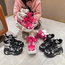 增高8cm高帮老爹鞋女款2023秋冬新款松糕厚底加绒女鞋休闲运动鞋