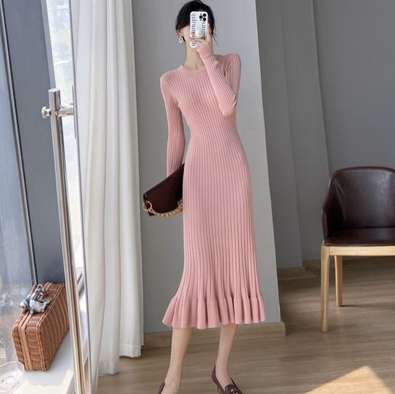 Spring and autumn fishtail knit dress for women, over-the-knee, mid-length, slim-fitting, suitable for layering under a coat in winter Spring and autumn fishtail knit dress for women, over-the-knee, mid-length, slim-fitting, suitable for layering under a coat in winter