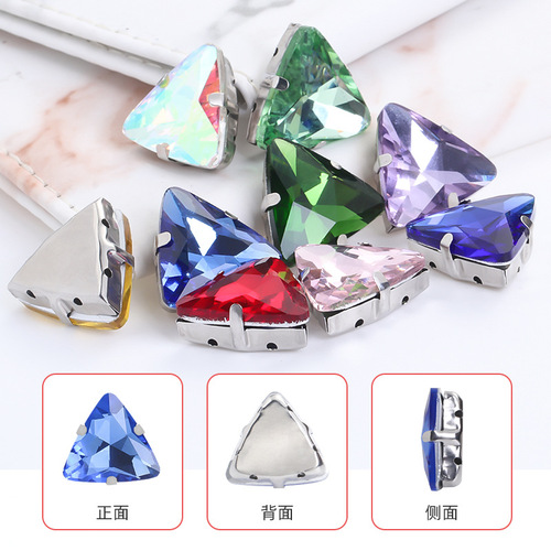 50pcs Triangular glass claw rhinestones diy dance clothing wedding dress shoes jewelry accessories 18mm hand-sewn drill with holes