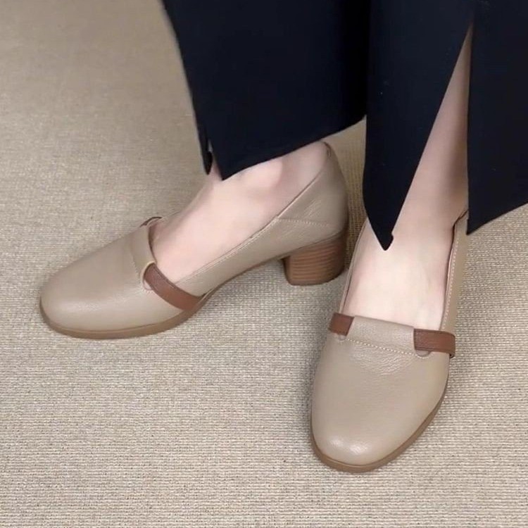 2026 nuevos zapatos de verano para mujeres de hadas francesas suaves zapatos poco profundos zapatos lefour de talón grueso