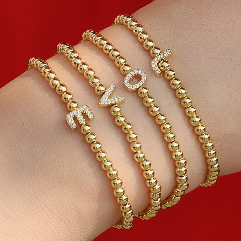 Xiyin high fashion round bead full zircon simple 26 English letter name bracelet bracelet wholesale