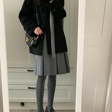 格雷系灰色毛呢百褶裙中裙秋冬新款百搭A字两面穿半身裙女感