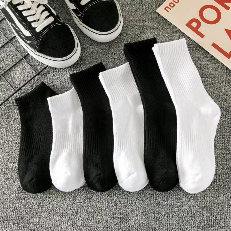 Socks men's black and white classic high rubber sports cotton socks spring and summer short tube long tube solid color socks manufacturers wholesale