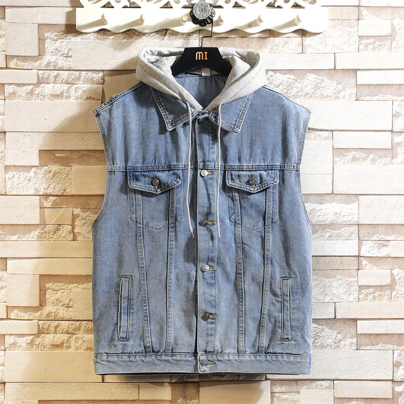Denim waistcoat men's Korean-style fashionable autumn waistcoat waistcoat sleeveless hooded waistcoat