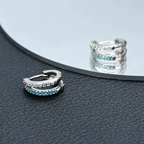 Double-Layer Blue Zircon Earrings for Men, Trendy Personality Versatile High-End Ear Studs, Light Luxury Trendy Hoop Fashion Jewelry