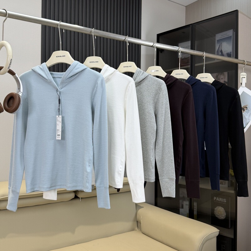Women's Autumn Japanese-Style Hooded Half-Zip Knit Sweater, Solid Color Slim Fit Simple Long-Sleeve Top, Wholesale from Manufacturer