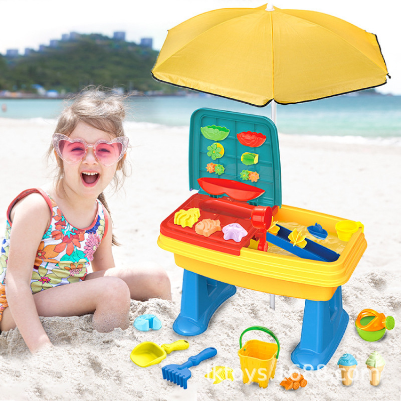 Cross-Border Beach Table Set Combination with Umbrella for Playing with Sand and Water Garden Toys for Parent-Child Interaction Cross-Border Beach Table Set Combination with Umbrella for Playing with Sand and Water Garden Toys for Parent-Child Interaction