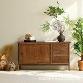 侘寂风储物柜老榆木做旧餐边柜客厅茶室收纳柜风化木酒柜玄关鞋柜
