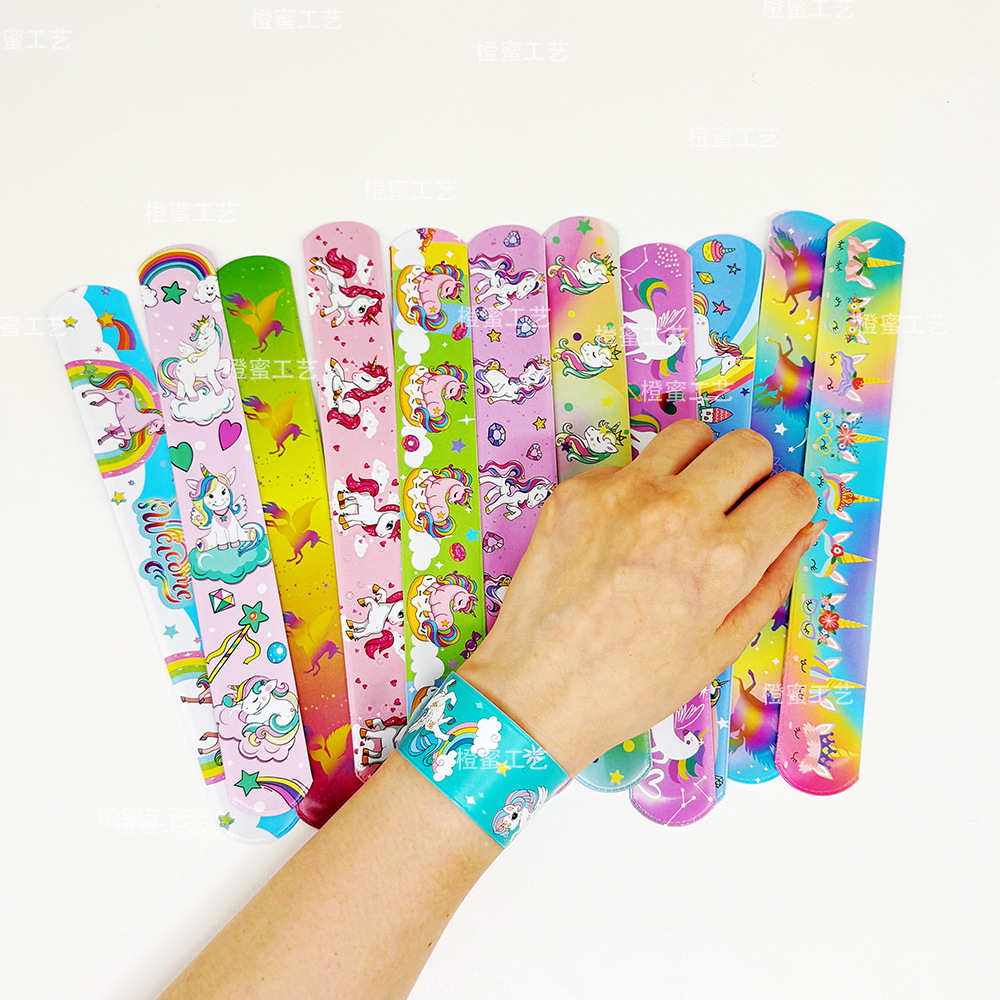 Cross-Border Unicorn Snap Ring, Rainbow Party Bracelet, Unicorn Birthday Theme Snap Ring, Kidsren's Birthday