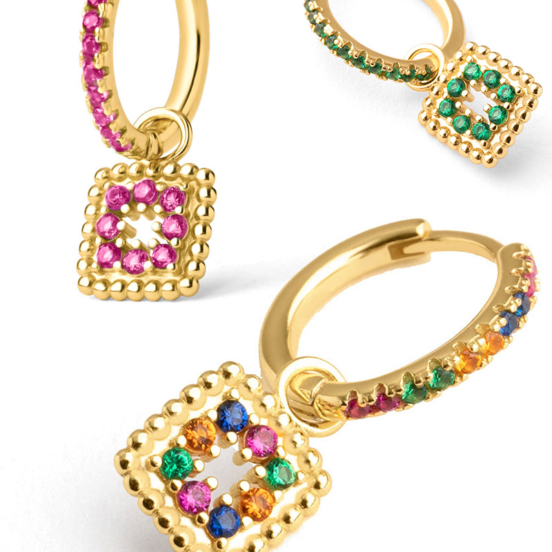 Fashion Square Copper Inlay Zircon Drop Earrings 1 Pair