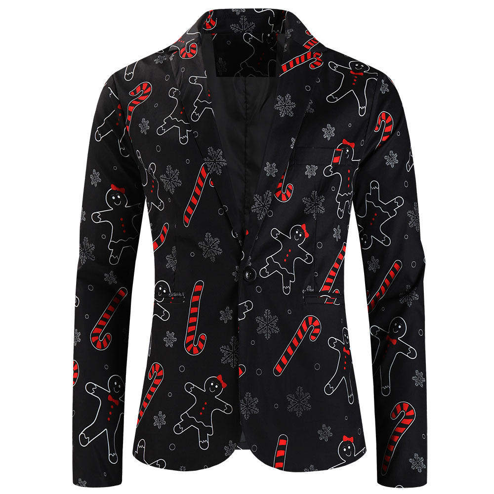 Men's Suit Jacket Christmas Print Single Blazer For Men_voghion.com