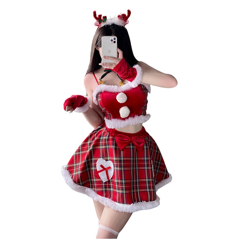 Xianqi grupo de mujeres japonesas y coreanas ropa de rendimiento de Año Nuevo puro deseo sexy traje de dos piezas fiesta ancla sexy ropa femenina S29