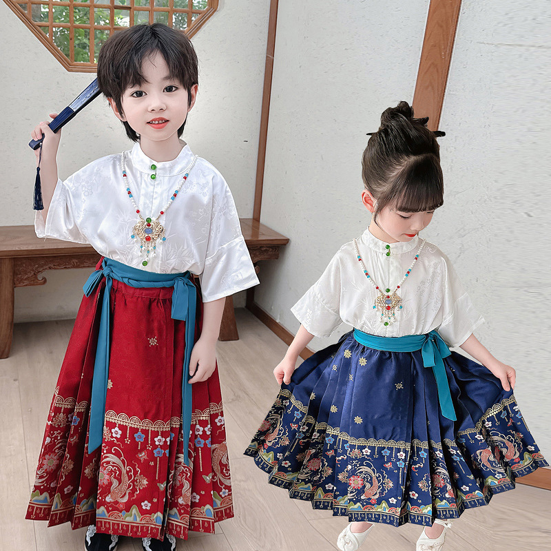 Boys' and Girls' Hanfu Traditional Style Tangzhuang with Mamian Skirt - New Version for Travel Photos and Ancient Costume Sets