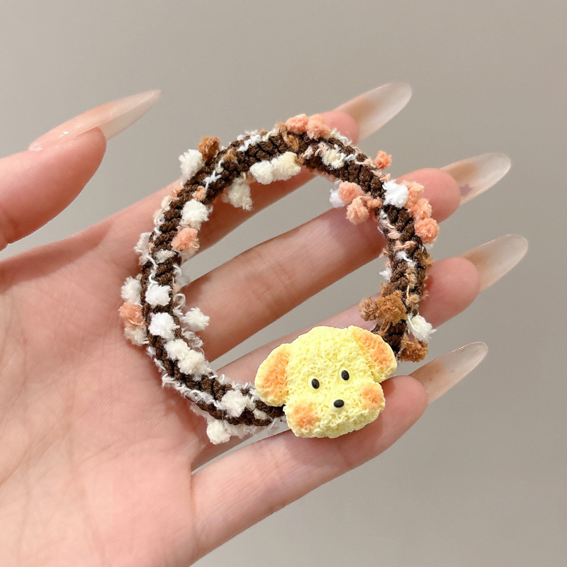 Japón lindos perros de dibujos animados peluche anillo de pelo de color nuevo ins cabello de niña cuerda de cabeza de dibujos animados de cola de caballo