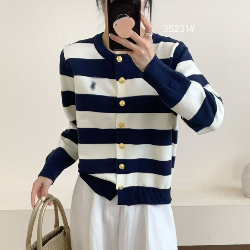 Lazy Style Versatile Sweater Jacket 2025 Early Autumn French High-End Retro Navy Blue Stripesd Knitted Cardigan Lazy Style Versatile Sweater Jacket 2025 Early Autumn French High-End Retro Navy Blue Stripesd Knitted Cardigan