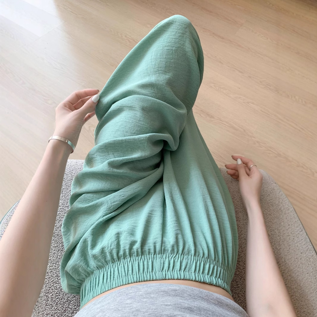 Ice Silk Wrinkled Yamamoto Pants for Women, Thin Floor-Length Pants, High-Waisted Casual Straight Pants, Spring & Fall Lazy Style Wide-Leg Pants