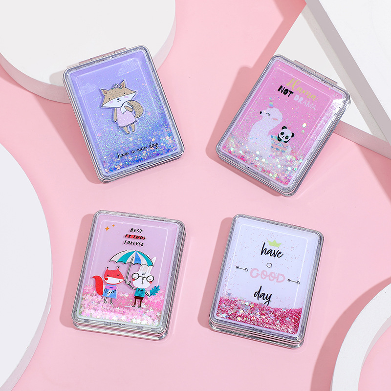 Cartoon double-sided folding handheld rectangular small mirror