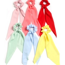 新款打结长飘带纯色格纹三角巾女士女孩简约马尾绑头发发饰头绳