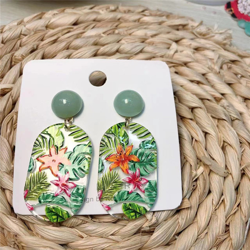 Leaf, Flower Pattern Women'S Gender 1 Pair Japanese Style Leaf Flower Enamel Arylic Drop Earrings