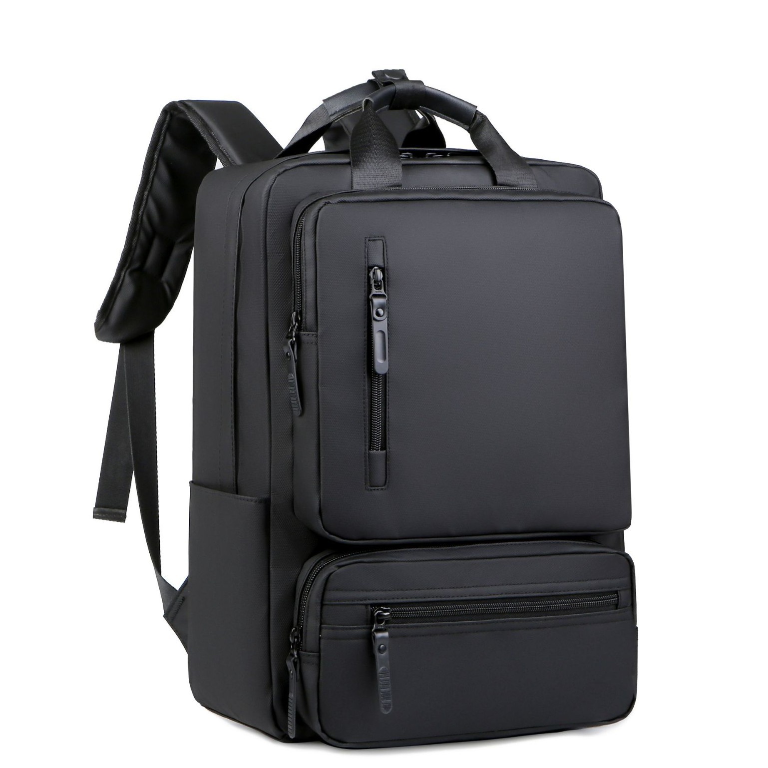 Cross-Border Multifunctional Backpack, Men's Laptop Leather Computer Bag, Black Portable College-Style Student School Bag