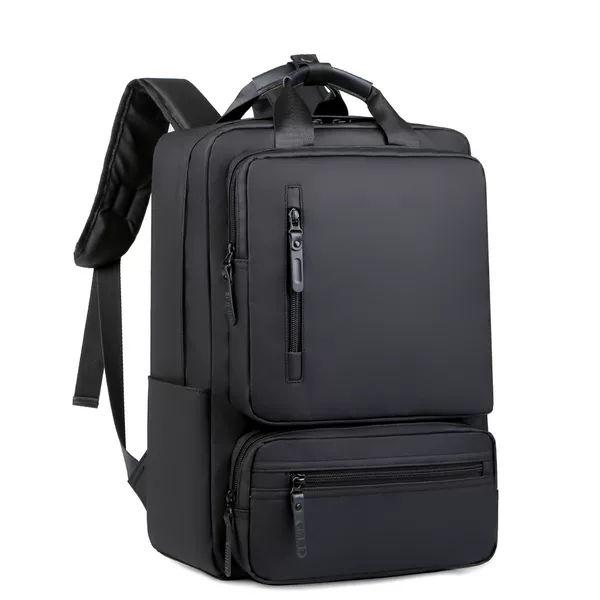Cross-Border Multifunctional Backpack, Men's Laptop Leather Computer Bag, Black Portable College-Style Student School Bag