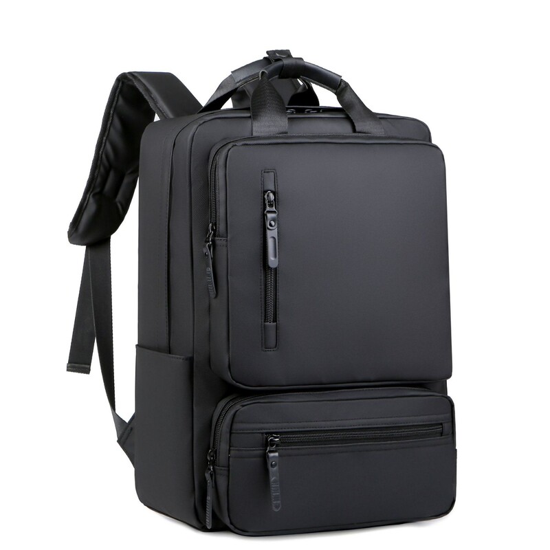 Cross-Border Multifunctional Backpack, Men's Laptop Leather Computer Bag, Black Portable College-Style Student School Bag