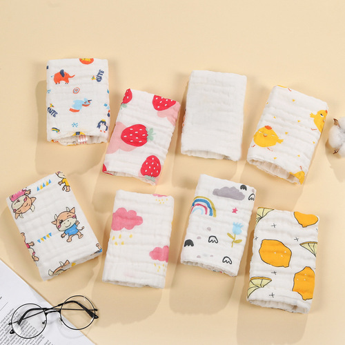 Handkerchief for babies, A-class cotton gauze children's small towel, soft cartoon style, kindergarten baby small square towel, cross-border