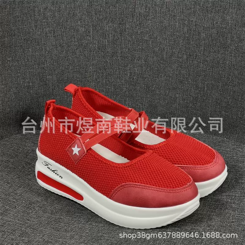 2022 Summer new canvas textiles, pure color daily spot, low -top black slope round head shoes