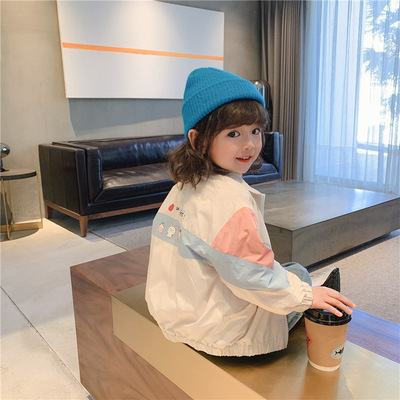 girl leisure time coat Western style 2021 new pattern spring clothes Color matching Cartoon Jacket baby Korean fashion spring and autumn jacket