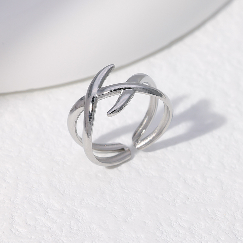 Fashion Geometric Stainless Steel Criss Cross Open Ring