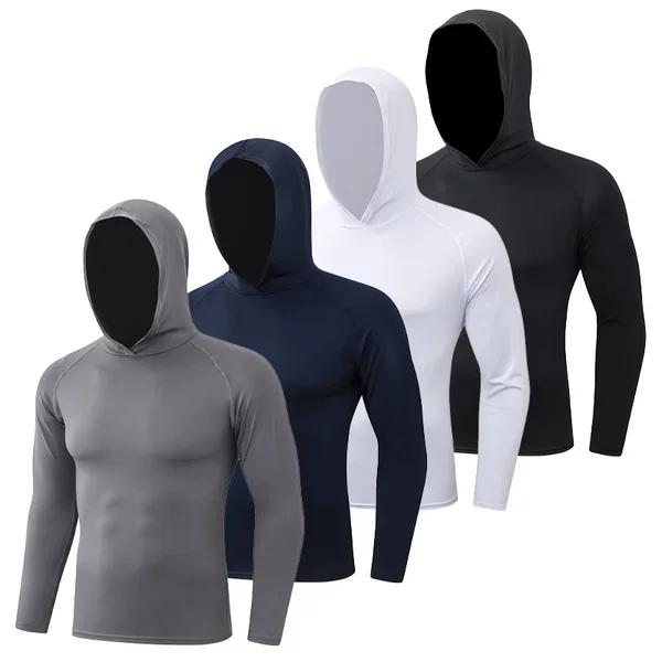 Cross-Border Amazon New Outdoor Quick-Drying Men's Hooded Sweatshirt Aliexpress Sun-Protective Low-Neck Sports Top Dropshipping
