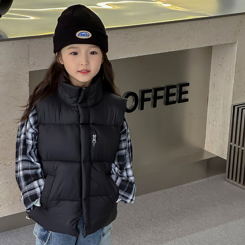 2024 nuevo otoño y invierno para niños y niñas, chaleco de invierno para niños, chaqueta de hombro negra, abrigo de moda