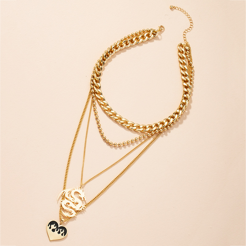 Retro Dragon Pendant Necklace Hip Hop Sex Heart Clavicle Chain display picture 6