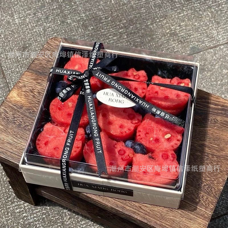 四宫格水果打包盒草莓鲜果果切包装盒方形一次性透明单格纸塑盒子