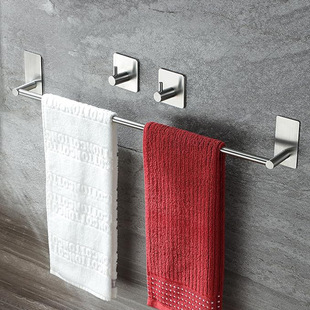 Cross-Border Adhesive Towel Bar Bathroom No-Drill Towel Rack 304 Stainless Steel Brushed Black No-Drill Wall-Mounted