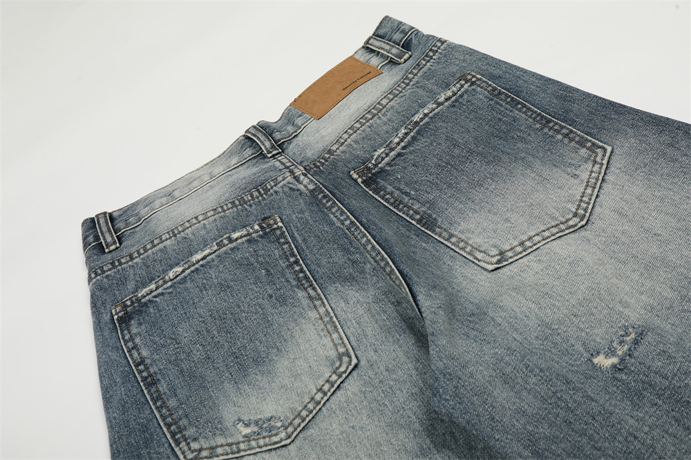 Men's Punk Retro Ripped Washed Jeans High Street Trendy Distressed Chic Wide Leg Pants mid Waist Long Softener Machine Washable_mkmklike.com