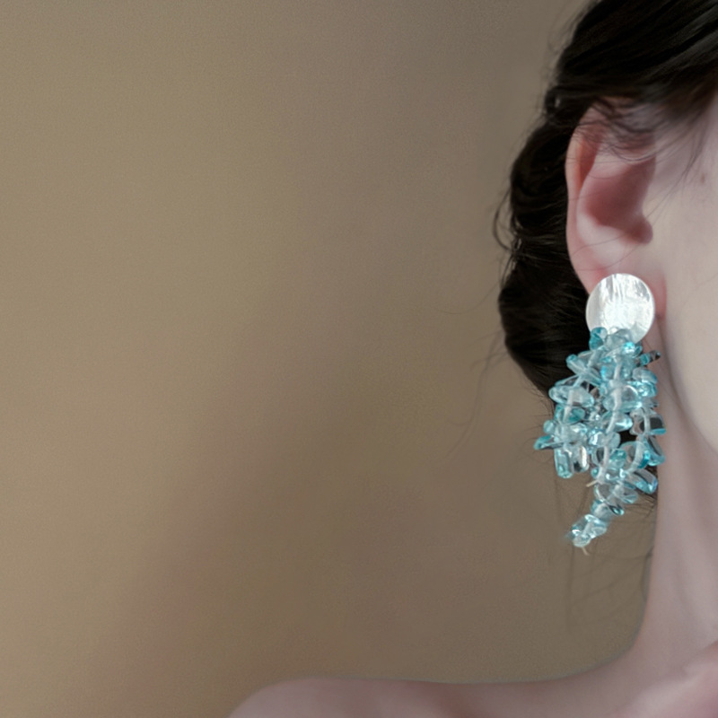 Aguja de plata, estilo de vacaciones azul, pendientes de lazo de flores suaves, pendientes de moda fresca, pendientes de ambiente dulce