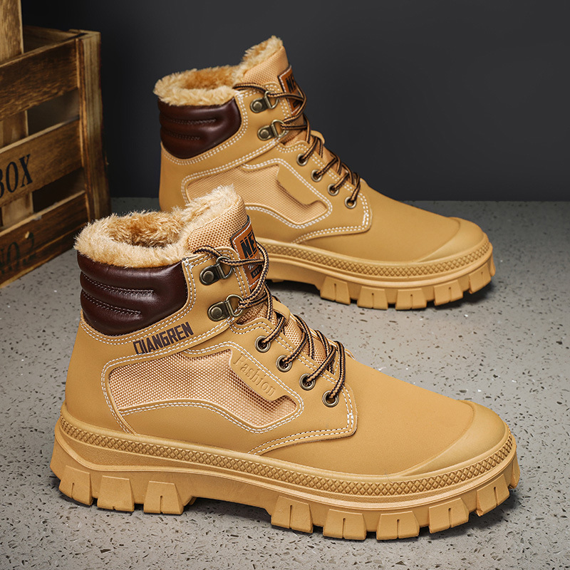 New winter cashmere warm high top men's shoes outdoor sports non-slip work boots_voghion.com